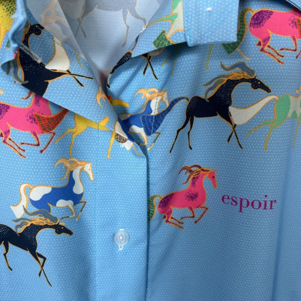 Espoir Equestrian Button Up Shirt Womens M Performance Horse Riding Western Blue - Picture 2 of 14
